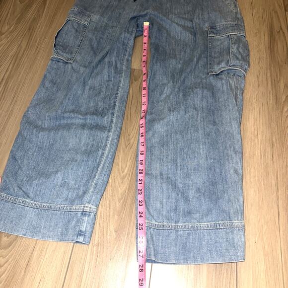 James Perse Los Angeles Denim Cargo Pants Women’s Sz 4 / 36 Blue Elastic Waist - Picture 6 of 8